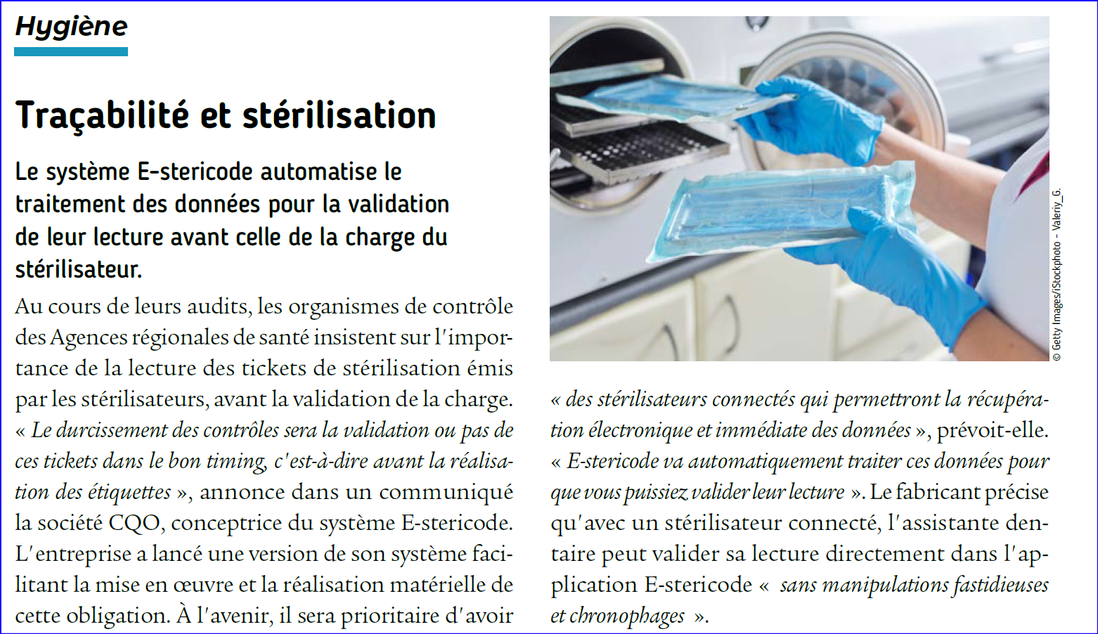 Traçabilité et stérilisation